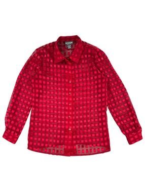 Vintage Notations Sheer Red Checkered Button Down